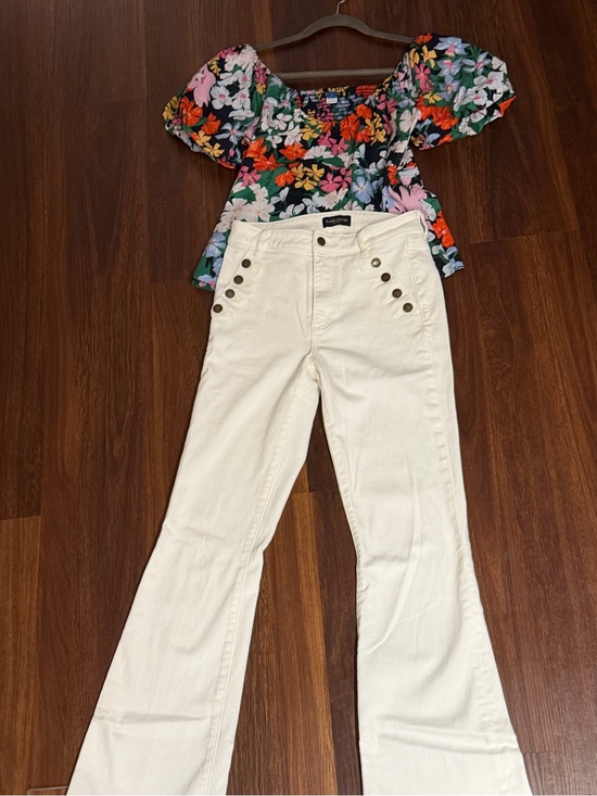 Ramy Brook Pants - Ramy Brook Cream Wide Leg Pants with Front Button Detail